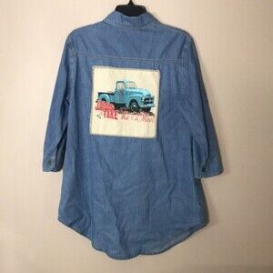 Southern grace denim button down Jesus take the wheel patch shirt size L